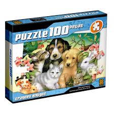 Puzzle P 100 Animais = 6 anos 24,8cm x 18,5cm x 4,0cm,  Cx Unit-