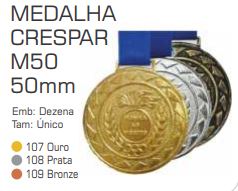 Medalhas Crespar= Ouro, Prata, Bronze, 50 mm  c/ fita  pct c/10 unid